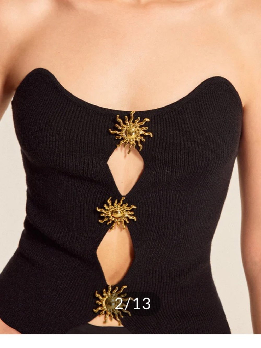 Black Strapless Top with Gold Sun Embellishments